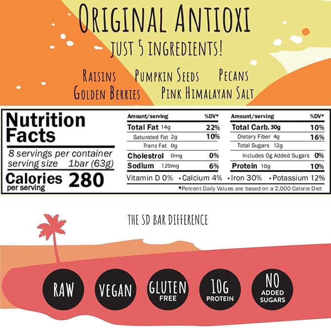 San Diego Bar | Raw, Vegan, Gluten & Soy Free Nutrition Meal Bar with No Added Sugars - 10g Protein from Only 5 All Natural Whole Food Ingredients. Pecan + Pumpkin Seeds (2.22 Oz Energy Bars, 4 Pack)