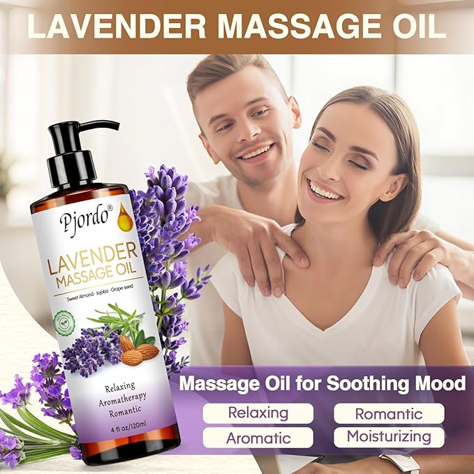 Body Massage Oil for Massage Therapy Kit, Lilac, Lavender, Sore Muscle Arnica Oil with Massage Roller Ball, Relaxing Massage Oils for Pain Relief, Spa Gift Set for Him Her