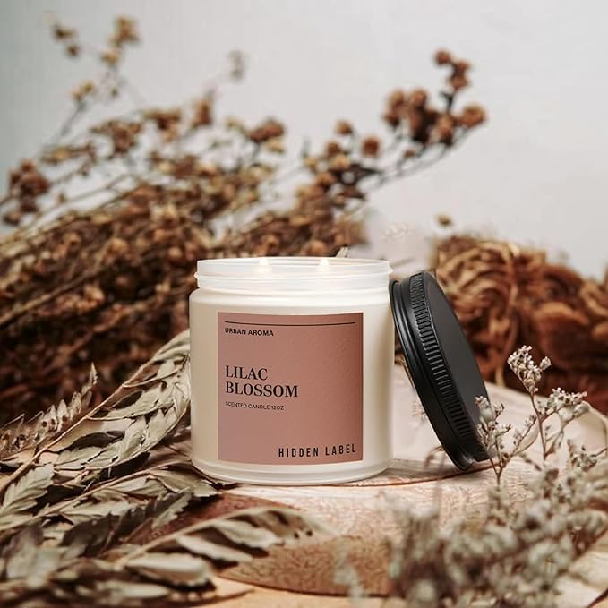 Hidden Label Lilac Blossom Scented Candle, 12oz Natural Soy Non Toxic, 70H Burn Time 2 Wick Aromatherapy Candle for Home Decor,Stress Relief & Relaxation,Gifts for Women & Men