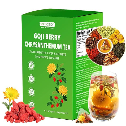 Goji Berry Chrysanthemum Tea for Liver Health - Dandelion Wolfberry Tea, Chinese Liver Cleanse & Detox Herbal Tea Bags - Include Cassia Seed, Licorice, Orange Peel, Gardenia, Loose Leaf (1Box,15 Bags)
