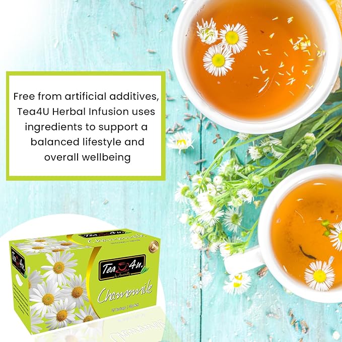 Tea4U Herbal Infusion Chamomile Tea Bags - Authentic & Fresh Flavor, Ideal Hydration & Refreshing Herbal Blend - Caffeine Free, Soothing Brew - 25 Count (Chamomile)