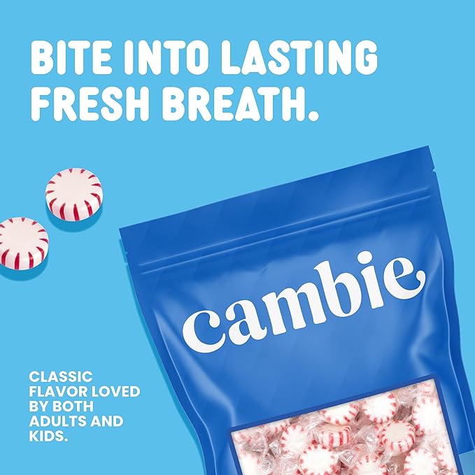 Cambie Peppermint Candy - 2 lbs of Mints Individually Wrapped, Perfect For After Dinner Mints, For Home, Restaurant or Office Candy, Bright Red & White Swirl