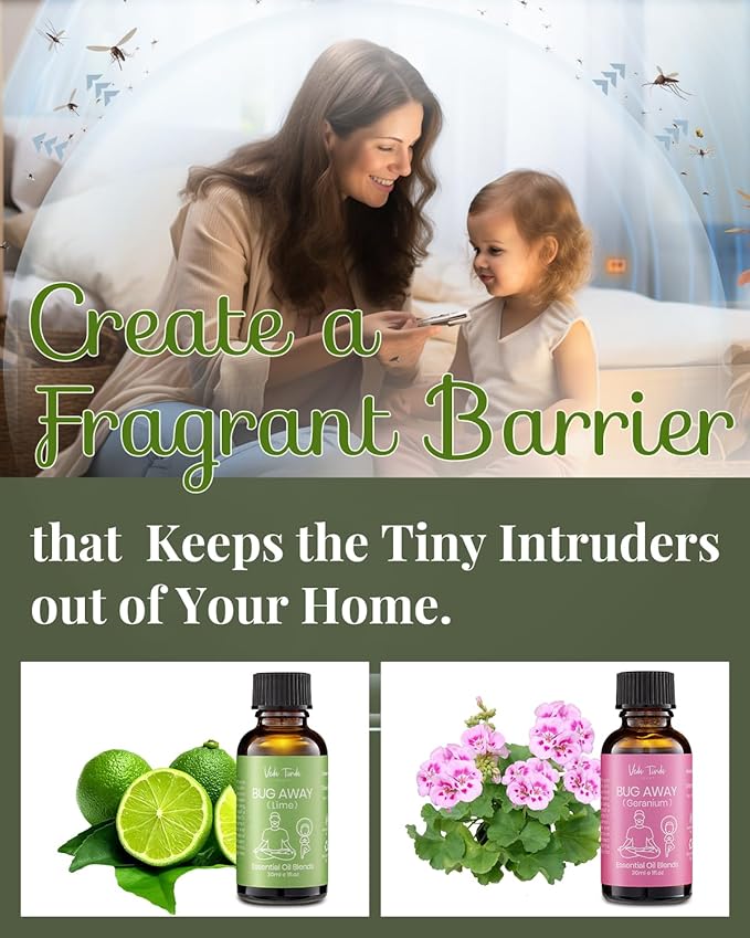 VTS Pure Natural Essential Oils Set with Waterless Diffuser, Aromatherapy Oils Blends for Home, Office, Bedroom, Bathroom (1 fl.oz Geranium Scent Oil & 1 fl.oz Lime Scent Oil & Portable Diffuser)