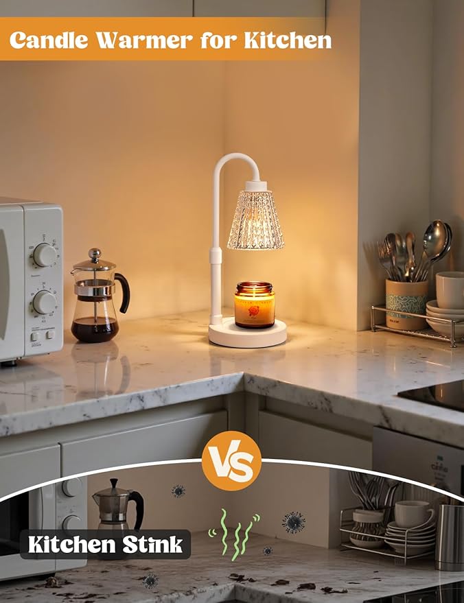 Innqoo White Crystal Candle Warmer Lamp with Timer, Dimmable Candle Warmer for Jar Candles, Height Adjustable Wax Melts Warmer, Birthday Gifts for Women Mom, House Warming Gifts New Home Decor