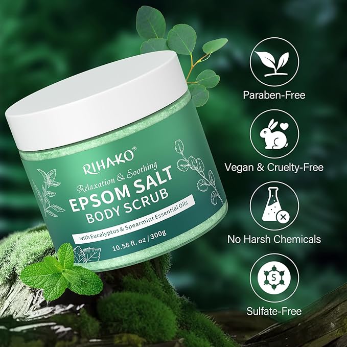 Eucalyptus Epsom Salt Body Scrub,Exfoliating detox body scrub,Relax & Relief with Eucalyptus & Spearmint Essential Oils, Deeply Nourishes for Smooth, Radiant Skin,Relaxation Spa Gifts