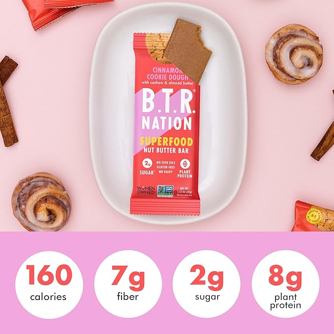 B.T.R. Nation Superfood Keto Protein Bars - Cinnamon Cookie Dough ENERGY | (4 Pack) | Plant Based Vegan Protein, Low Carb Food, Low Calorie, Gluten Free, No Sugar Alcohols, Boosted with Superfoods