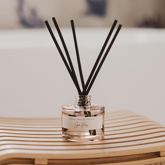 Sweet Water Decor Spa Day Reed Diffuser – Room Decor Aesthetic with Long-Lasting Premium Fragrance of Sea Salt, Jasmine, Wood and Cream for 4 Months – Ideal for Aromatherapy and Home Decor