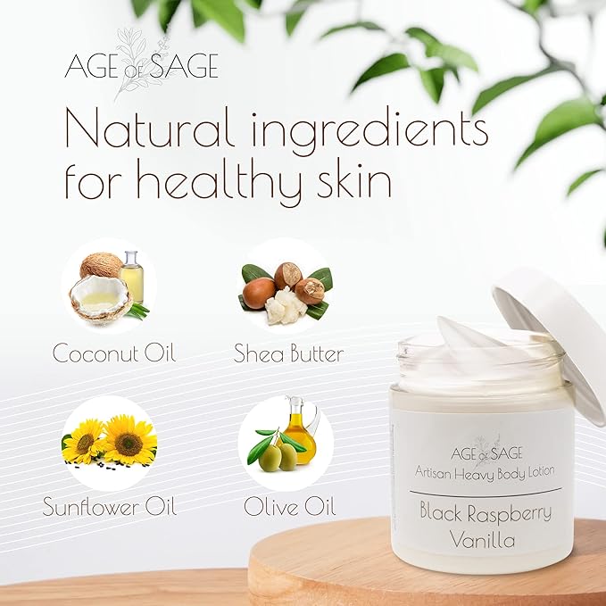 Body Lotion with Shea Butter - Gifts for Her, Body Moisturizers Infused with Coconut & Sunflower Oils, Birthday Gifts for Women Raspberry Vanilla Scent, 8 oz Jars - 3 Pack