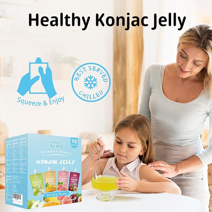 VOLO VERO Drinkable Konjac Jelly Variety Pack, 3 Calories, 10 Pack, 0 Sugar, Vegan, Gluten Free, Keto, Vitamin C Fruit Snacks Holiday Gifts - Flavors Include Mango, Peach, Passion Fruit, and Apple Pouches