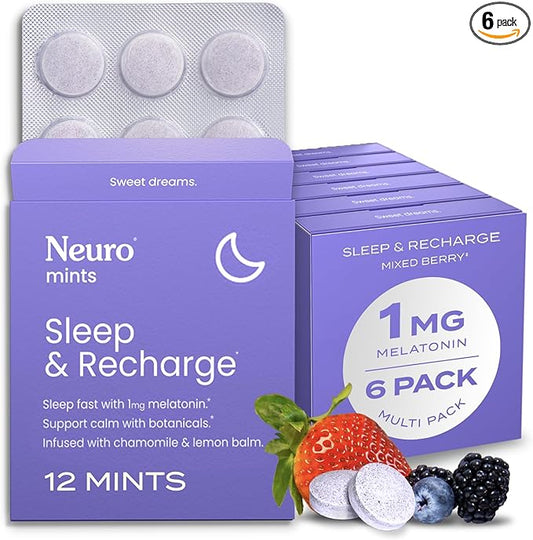 NeuroGum Sleep & Recharge Meltaway Mints | 1mg Melatonin + Chamomile + Elderberry + Lemon Balm + Passion Flower | Natural Sugar Free Rest & Relaxation Supplement (Mixed Berry, 72 Pieces)