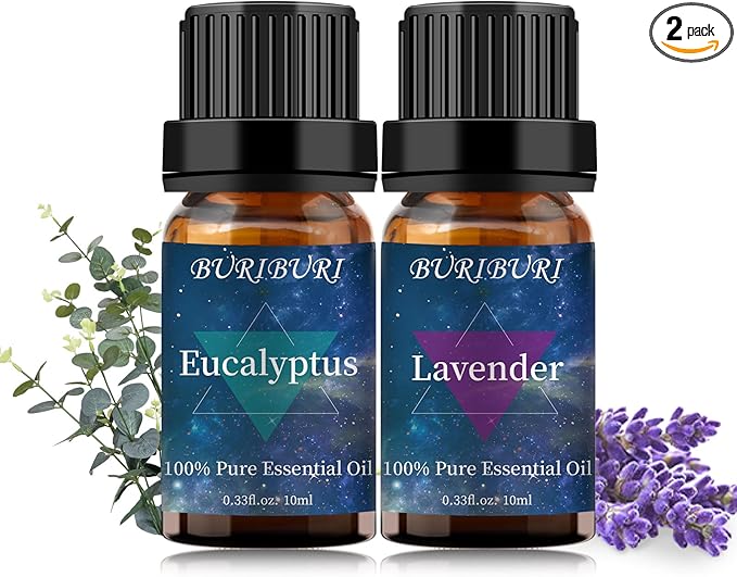 BURIBURI Eucalyptus Oil and Lavender Essential Oil Set 2 Pack, 100% Pure Diffuser Oil Eucalyptus Essential Oil for Massage, Soap Making