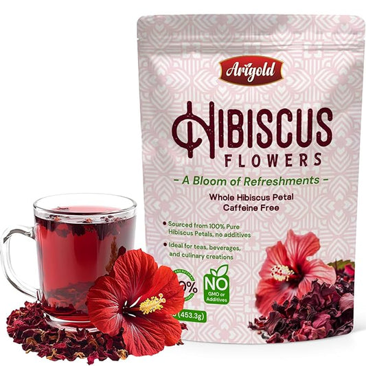 Arigold Pure Whole Petals Hibiscus Tea 1lb – Dried Hibiscus Flowers, Flor de Jamaica, Hibiscus Sabdariffa, Bissap, Sorrel, hibiscus tea loose leaf Herbal Tea for Agua Fresca, Cocktails, Iced Tea & Hot Tea | Caffeine-Free & Rich in Antioxidants.