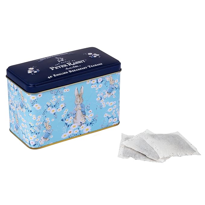 New English Teas Daisies Peter Rabbit Tea Tin with 40 English Breakfast Teabags