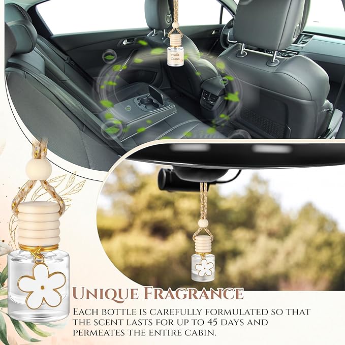 2 Sets Hanging Car Air Freshener and Essential Oil Diffuser, Car Air Freshener Daisy Essential Oil Diffuser Long Lasting Automobile Aromatherapy(White,Vanilla Cream)