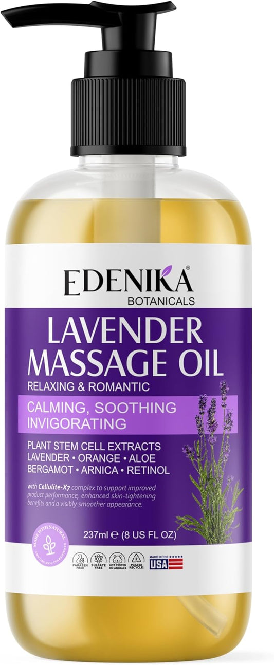 Lavender Aromatherapy Massage Oil for Couples, Romantic & Relaxing Body Oil with Calming Lavender Scent. Helps Relax The Body & Soothe The Senses, 8 fl oz