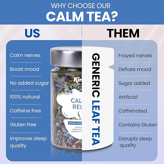Kintra Foods Calm & Relax Loose Leaf | Herbal Blend With Chamomile, Lavender and Passionflower | Soothing Tea | Caffeine-Free Calming Tea | 60g Jar for Ultimate Relaxation
