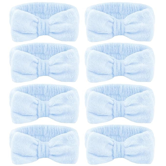 Ondder 8 Pcs Blue Spa Headbands - Fuzzy Terry Cloth Face Wash Headbands for Women's Makeup & Skin Care