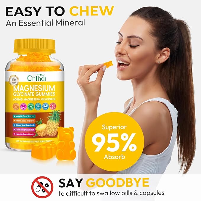 Magnesium Glycinate Gummies 600mg, Sugar Free Chewable Magnesium Gummies for Men & Women, Supports Evening Routine & Inner Balance, No Melatonin, Gluten Free, Non GMO, Vegan, 60 Days Supply