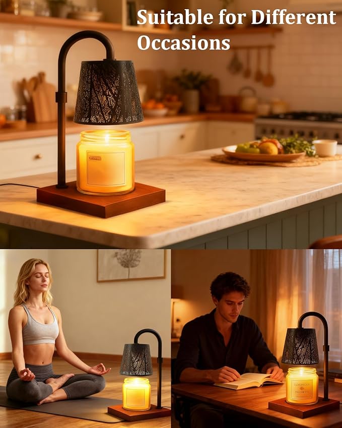 Candle Warmer Lamp with Timer & Dimmer, Adjustable Height Flameless Wax Melt Warmer for Jar Candles, Birthday Gifts for Mom Women Men Friend Sister, House Warming Gift New Home Decor (Black)