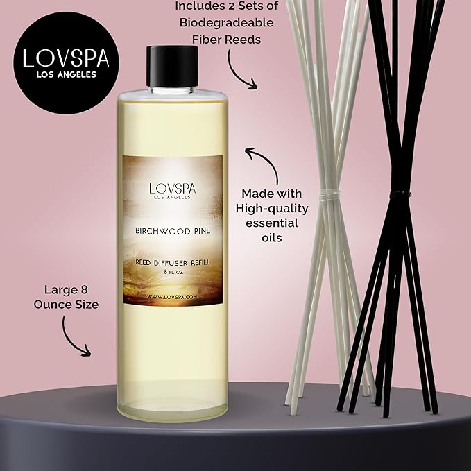LOVSPA Birchwood Pine Diffuser Oil - Holiday Essential Oils for Diffuser Refill & Air Freshener Room Spray - Long-Lasting & Natural Home Fragrance, Scented Oil for Diffusers, USA Made, 8 oz