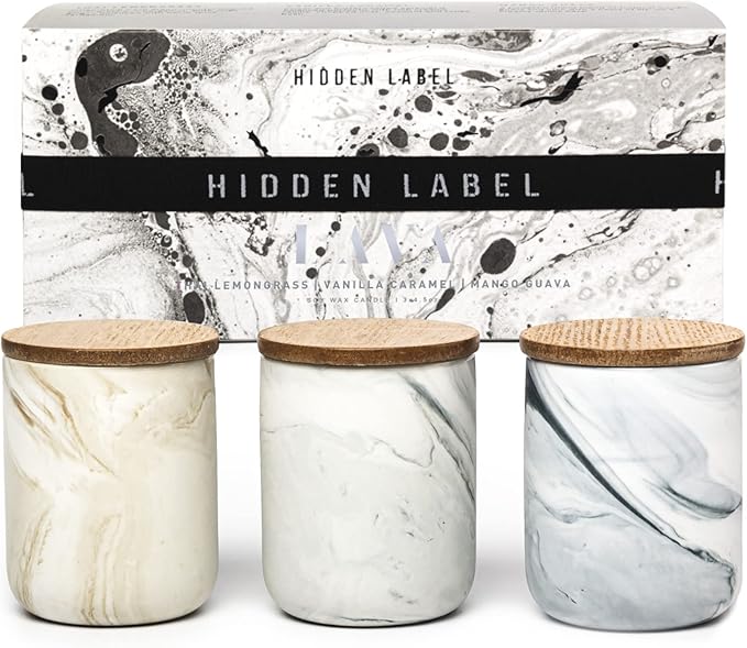 Candle Gift Set, 10% Essential Oil, 3 Pack-Thai Lemongrass,Vanilla Caramel,Mango Guava with Heat-Resistant Ceramic Jar, Scented Candle for Home Scenetd, Soy Wax Candle Gifts for Women