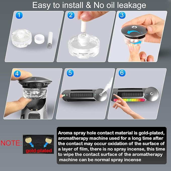 Solar Smart Car Air Freshener, Car Air Freshener Diffuser with Auto On/Off, Aluminum Alloy Body,3 Adjustable Concentration, No Oil Leakage, Built-in Battery, Ambient Light, Natural Fragrance