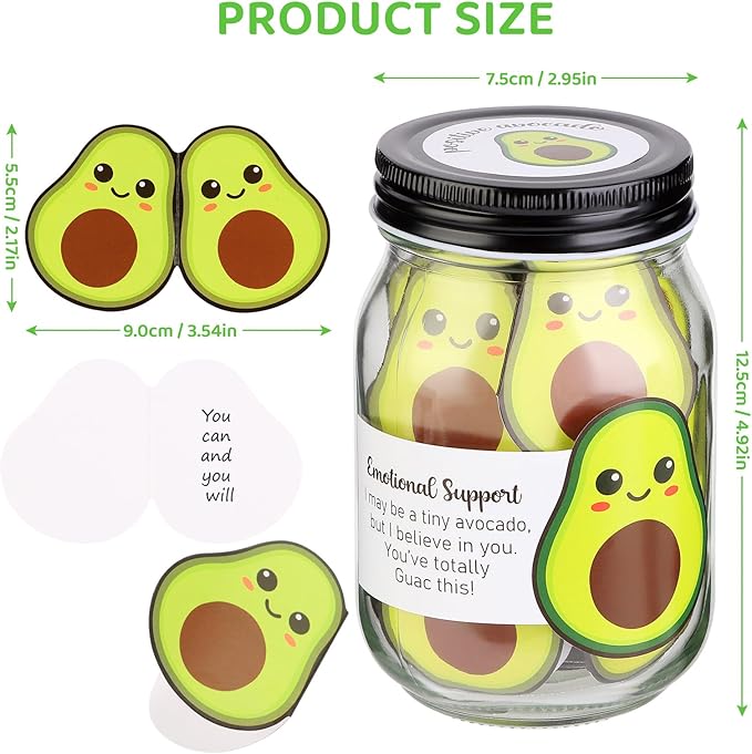 60 PCS Positive Avocado Cards Jar, Emotional Support Jar, Avocado Affirmation Cards, Inspirational Gifts for Women, Cheer Up Gifts, Unique Positive Gift for Women, Teen Girl
