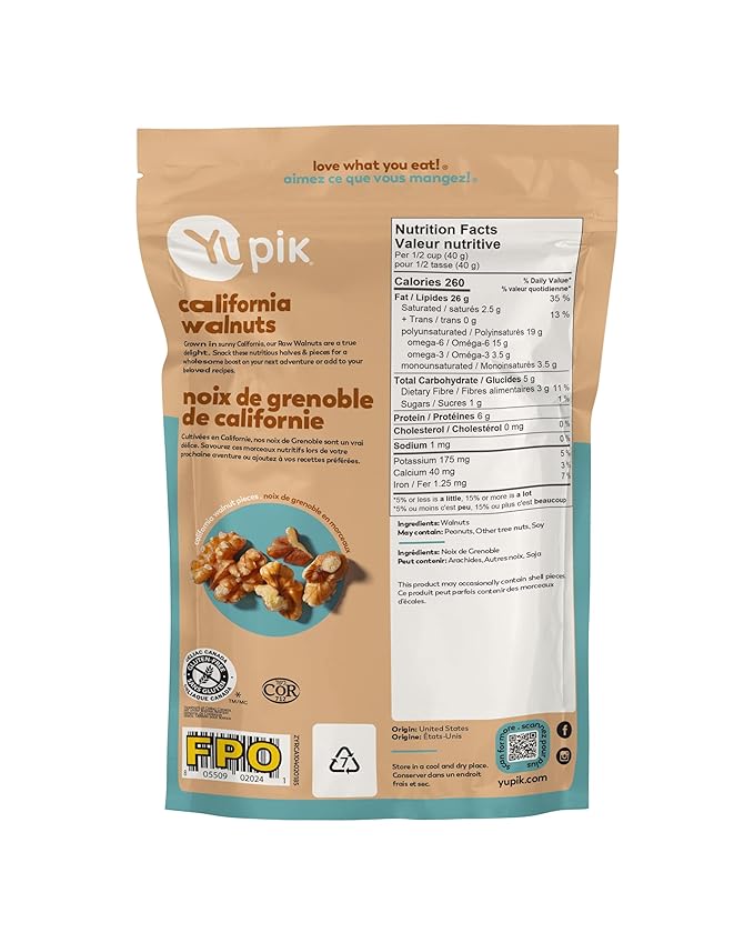 Yupik California Walnuts, Halves and Pieces, 6.5 Oz, Gluten-Free, Kosher, Raw Nuts, Unsalted, Unroasted, No Shell, Healthy Snacks, Source of Omegas