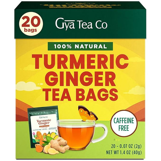 Gya Tea Co Turmeric Ginger Tea Bags (20 Bags) - Decaf Ginger Turmeric Tea For Body Comfort & Digestion Health - Fruit & Herbal Blends