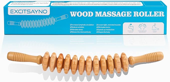 Wood Massage Roller for Waist Thigh Back, Wood Therapy Massage Tools, Cellulite Roller,Fascia Blaster, for Lymphatic Drainage,Blood Circulation,Stress and Pain Relief (Curved)