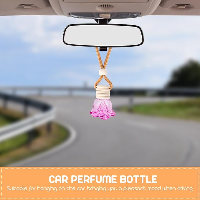 6Pcs Flower Shape Air Freshener Car Hanging, Car Aromatherapy Essential Oil Diffuser Bottle, Refillable Perfume Bottles Pendant Auto Interior Decor for Essential Bottle Ornament (Pink)