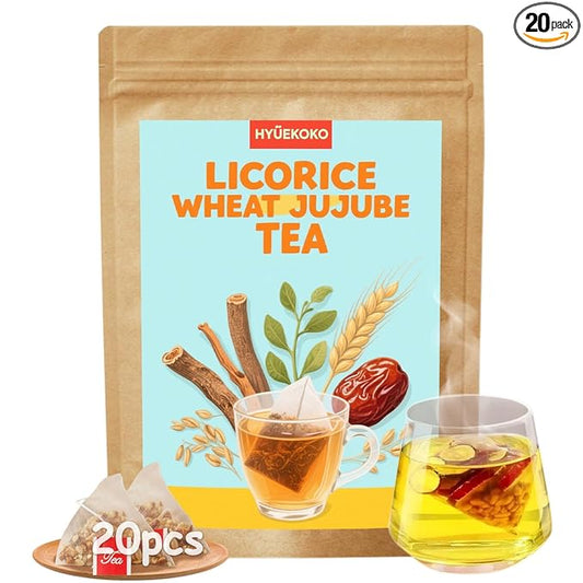 20 Bags Licorice Root Wheat & Jujube Tea, Caffeine-Free Natural Ingredients Chinese Herbal Tea Bags, Support Better Sleep & Relaxation, No Additives Tea for Evening Rituals