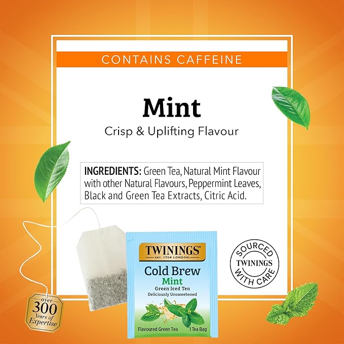 Twinings Mint Green Cold Brew Iced Tea Bags, 20 Count (Pack of 6), Unsweetened Flavoured Green Tea, Caffeinated, 120 Teabags