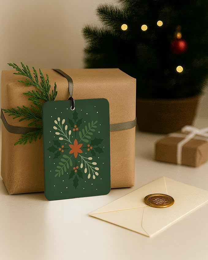 Green Christmas Berry Car Air Freshener 4 Pcs, Rustic Xmas Tree Floral Botanical Hohoho Hanging Air Freshener for Cars Closet Drawer Books, Christmas Car Accessories Mirror Decor for Women