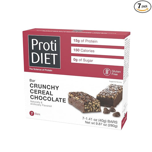 ProtiDIET Gluten Free Crunchy Cereal Chocolate Fiber Protein Bars - High Protein Snacks, Perfect On-the-Go Nutrition Snacks to Support a Busy and Active Lifestyle - 7 Protein Bars Per Box