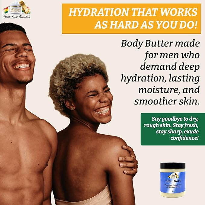 Ultra-Soft Shea Body Butter, Dry Skin Cream for Radiant Moisturized Skin, Natural Hydrating Body Lotion with Aloe Vera, Argan Oil, Rosehip Oil, (Men's After Dark, 8oz)