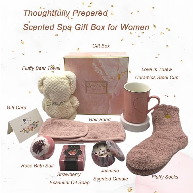 Spa Gift Baskets for Women,Luxury Self Care Gifts for Mom,Get Well Soon Gifts for Friend,Thank You Relaxing Box Gifts for Women 20th,30th,40th,50th,60th 70th 75th Birthday,Anniversary