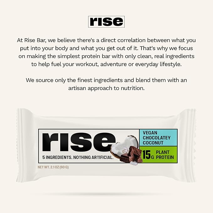 Rise Pea Protein Bar - Chocolately Coconut | Breakfast Bar & Protein Snack 15g Protein Just 5 Whole Food Ingredients Non-GMO Gluten-Free Soy Free