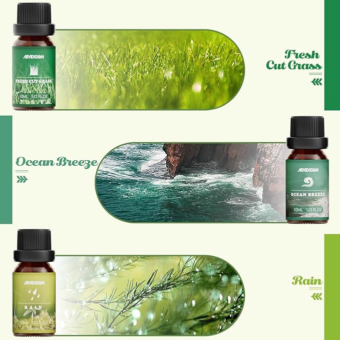 Nature Essential Oils Set, ARVIDSSON Natural Fragrance Oils for Candle Making, Fresh Cut Grass, Ocean Breeze, Rain, Pine, Sandalwood, Oakmoss, Diffuser Scented Oils