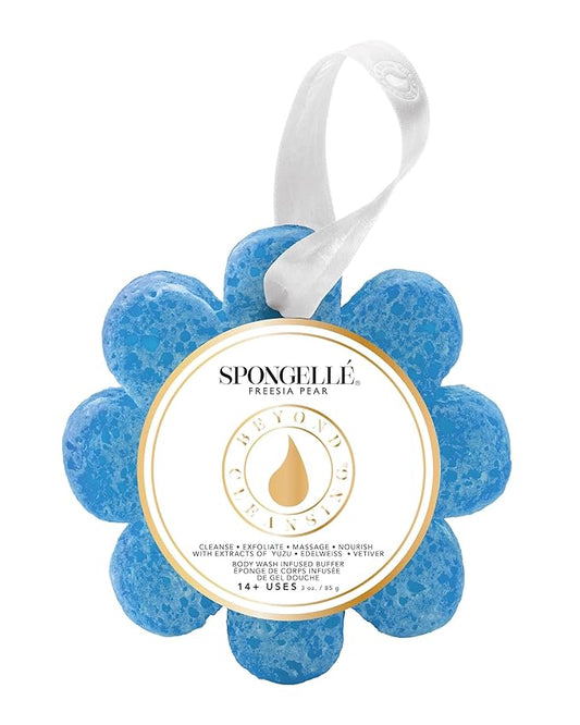 Spongelle Freesia Pear Wild Flower Buffer Body Scrubber | Bath & Shower Loofah for Women | Exfoliator with Body Wash Infused Sponge | 14+ uses