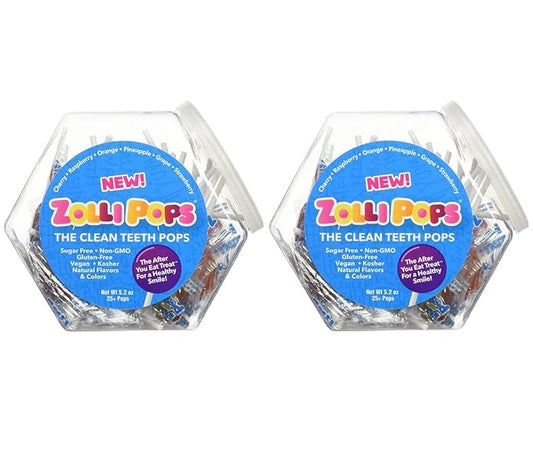 Zollipops Clean Teeth Pops Sugar Free Candy with Xylitol, Dye-Free Lollipops - Keto & Diabetic-Friendly, Dentist-Approved Treats for Kids (Assorted Fruit 5.2 oz, Pack of 2)
