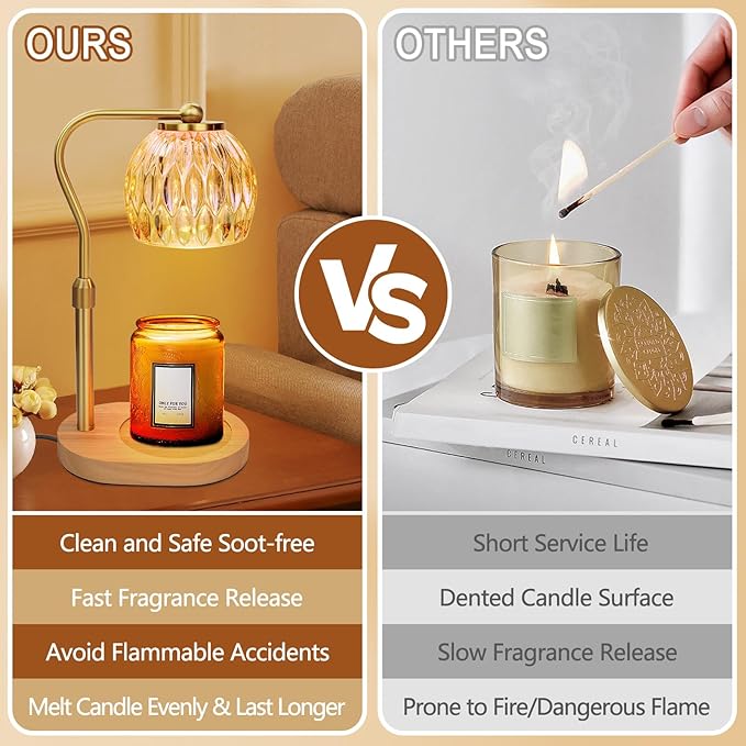 Candle Warmer Lamp, Adjustable Height Gold Candle Warmer Lamp with Timer Dimmer, Birthday Gifts for Women Mom, Dad and Fathers, House Warming Gifts New Home Room Decor, Scented Wax Candle Melt Warmer