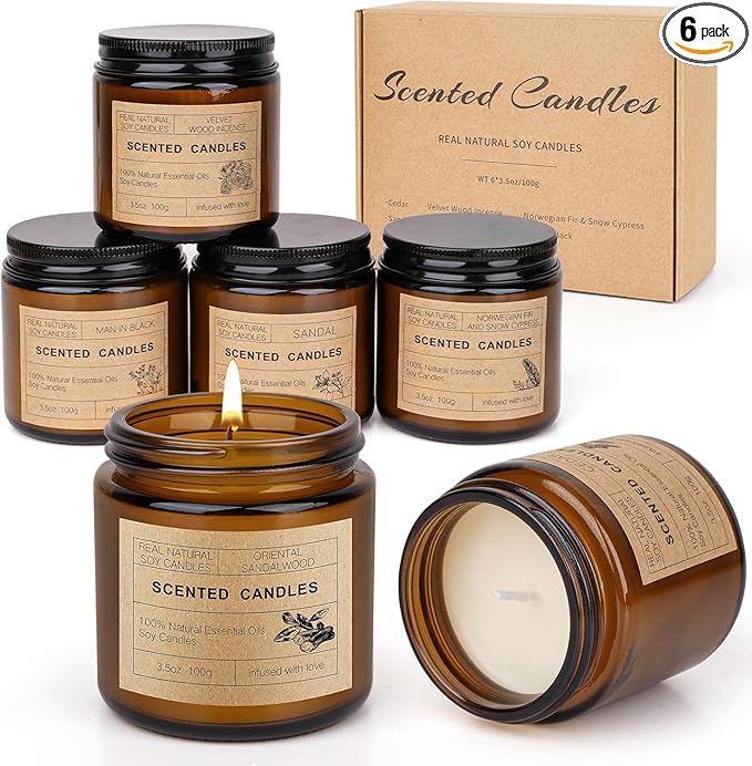 6 Pack Scented Candles Set | Candles for Home Scented, Candles Gifts Set for Women Men, Long Lasting Soy Wax Candle, Aromatherapy Candles Gift for Birthday Thanksgiving Christmas Day