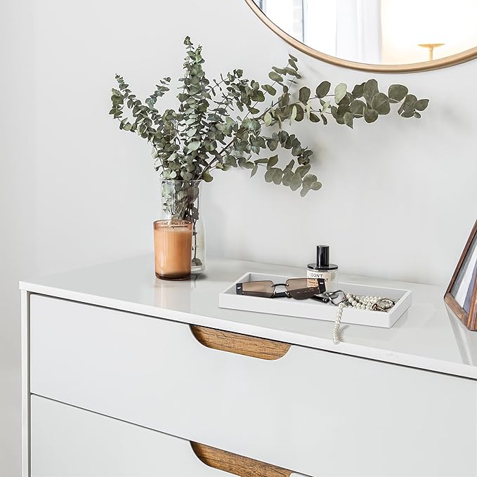 Bathroom Counter Tray,EG-SIPRO High-Grade Thickened Silicone Bathroom Vanity Tray,Shatterproof Durable Rectangle Bathroom Soap Dispenser Tray for Bathroom Countertop,White,Small+Large (EGTRAY)