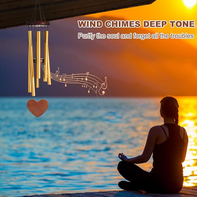 Large Gold Memorial Wind Chimes – Sympathy Gift for Mom – Outdoor Aluminum Wind Chimes for Garden, Patio, Lawn, or Home Décor