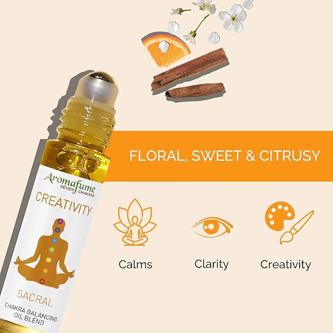 Sacral Chakra Essential Oil Roll-On Blend by Aromafume | 10ml/0.33 fl oz | Swadisthana | Aromatherapy Oils for Chakra Balance | Orange & Patchouli Extracts | Chakra Incense for Meditation, Yoga, Reiki