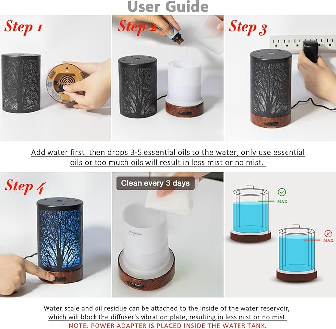 EQUSUPRO Essential Oil Diffuser 150ml Black Metal Aromatherapy Oil Diffuser Ultrasonic Cool Mist Diffuser with Auto Shut-Off Protection,7 Colors Changed LED for Home Office SPA Yoga