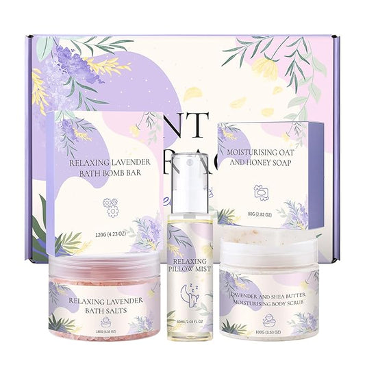 Roseye 5 Pcs Spa Kit Birthday Gifts for Women Lavender Spa Gifts for Girlfriend Self Care Kit Mom Sister Birthday Gifts Nurture Relax Skin Care Set
