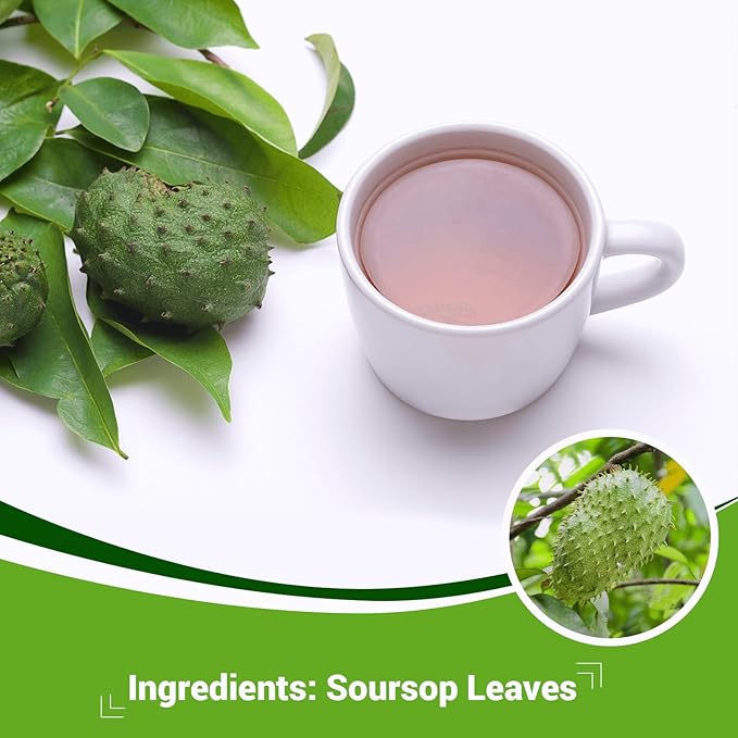Soursop Leaf Herbal Tea (Graviola) - Caffeine & Sugar Free, 40 Teabags