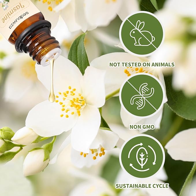 Sedbuwza Rose Jasmine Essential Oil Set, Rose Fragrance Oil Jasmine Scent Oil Set for Diffuser, Aromatherapy, Massage, Soap, Candle Making 2 x 10 ml